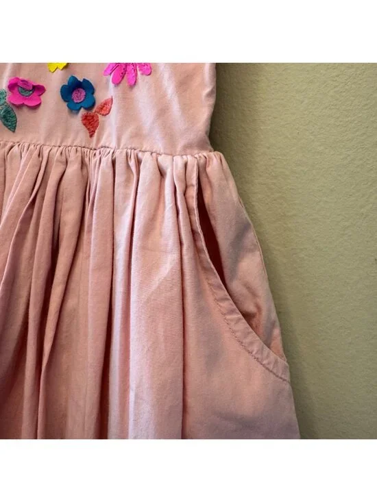MINI BODEN Embroidered Sundress Girls 6-7 Pink Smocked Dress Flowers Applique - Picture 5 of 9
